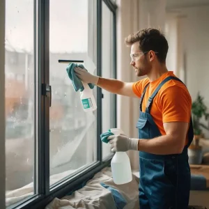 Cleaning glass panels on windows
