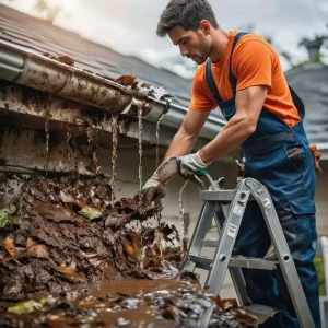 Removing heavy blockage from gutter