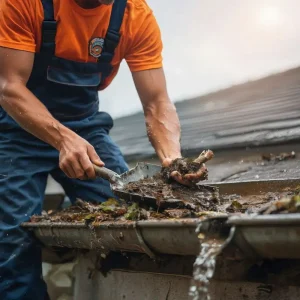 Clearing blocked rain gutter