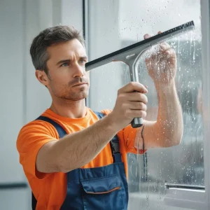 Cleaning windows of residential house