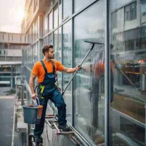 Cleaning large glass windows